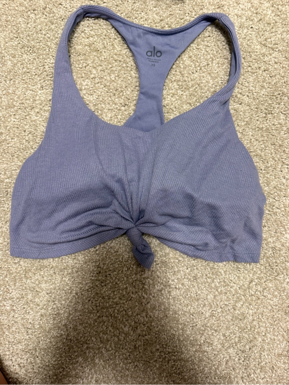 ALO Yoga Ribbed Knot Front Sports Bra in Lavender